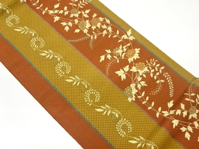 JAPANESE NAGOYA OBI / SILK / CHIKUZEN HAKATA / WOVEN STRIPE & ARABESQUE & FENCE